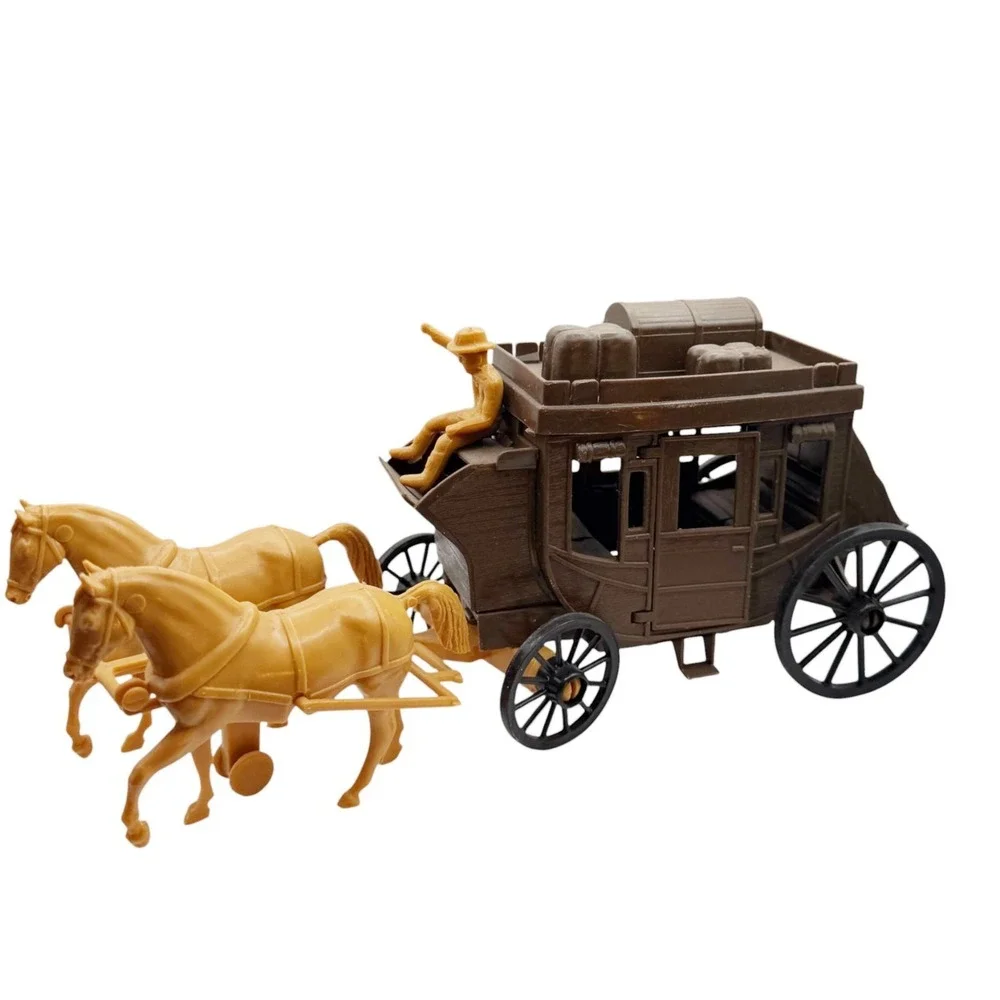 Vintage Western Stagecoach Horses Wagon Toy USA Processed Plastic Co 7665